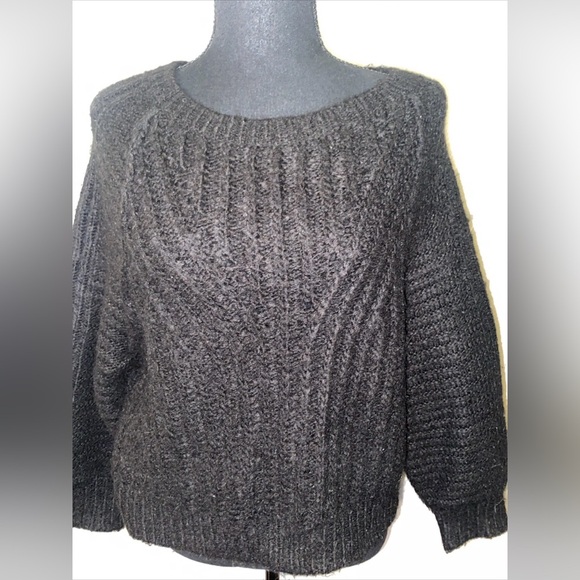 Free People Black Cable Knit Sweater Fuzzy XS - Picture 2 of 6
